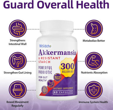 300 Billion Afu Akkermansia Probiotic Glp-1 Supplement For Women & Men, Akkermansia Muciniphila For Glp-1, Digestive, Gut, Immune, Enhances Gut Digestive Lining Function, Akka Superbiotics - 60 Caps