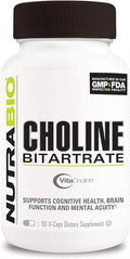 Nutrabio Choline Bitartrate for Improved Cognitive Health and Mental Acuity 550mg - 90 Vegetable Capsules