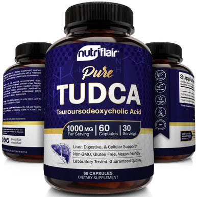 NutriFlair Pure TUDCA 1000mg, 60 Capsules - Premium Quality Tauroursodeoxycholic Bile Salts - Liver, Kidney, Gallbladder Support, Detox, Cleanse - Non-GMO,