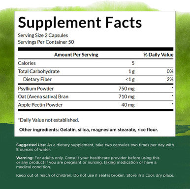 Swanson Tri-Fiber Complex - Digestive Health Supplement Made with Psyllium Oat Bran &' Apple Pectin - (100 Capsules)
