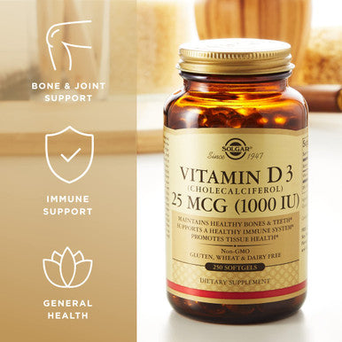 Solgar Vitamin D3 (Cholecalciferol) 25 mCG (1000 IU) Softgels - 250 Count