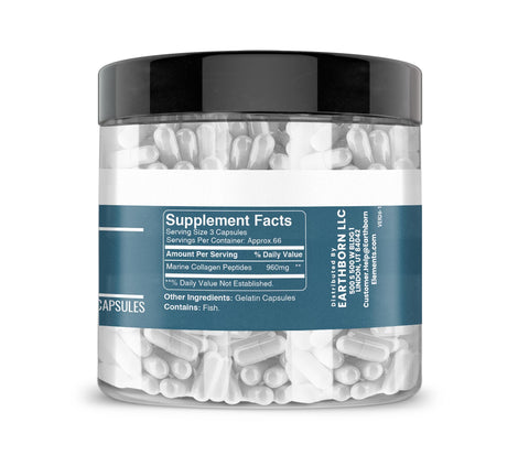Earthborn Elements Collagen Peptides (200 Capsules) Hydrolyzed Fish Collagen Non-Gmo Scent-Free Bioavailable (960 Mg Serving)