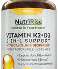 Vitamin K2 D3 Supplement with Calcium 5000 IU GlutenFree Immune Energy Support Vegetarian Capsules to Support Joint Comfort Maximum Potency Absorption with BioPerine