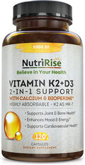 Vitamin K2 D3 Supplement with Calcium 5000 IU GlutenFree Immune Energy Support Vegetarian Capsules to Support Joint Comfort Maximum Potency Absorption with BioPerine