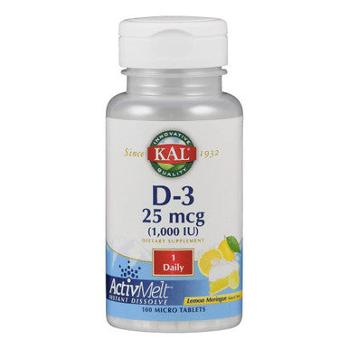 Kal Vitamin D-3 1000 Iu | Natural Lemon Flavor Activmelt Micro Tablets | Healthy Immune Function & Bone Support | 100Ct