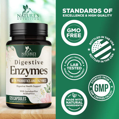 Nature'S Nutrition Digestive Enzymes with Probiotics - Probiotic Multi Enzymes with Probiotics and Prebiotics for Digestive Health and Bloating Relief for Women and Men Daily Enzymes for Gut & Digestion - 120 Capsules