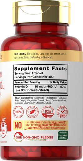 Carlyle Vitamin D3 | 400Iu (10Mcg) | 400 Tablets | Value Size | Vegetarian, Non-Gmo, And Gluten Free Formula | Vitamin D Suppleme