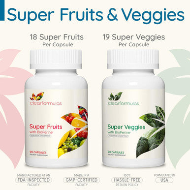 Fruits And Veggies - Whole Food Supplement With Superfood Fruits And Vegetables - Packed With Superfoods - 90 Fruit Capsules - 90 Veggie Capsules