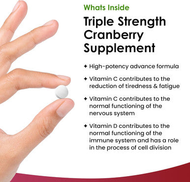 Cranberry Tablets Triple Strength 30,000Mg - 120 Cranberry Supplements Enriched With Vitamin C & D - Cranberry Supplements For Women And Men - Vegan Cranberry Tablets Made In Uk By Leaf