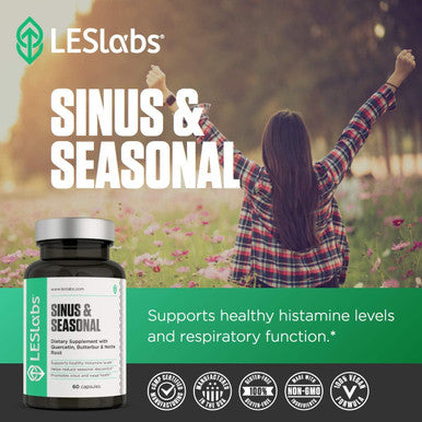 Les Labs Sinus & Seasonal Sinus Relief Nasal Health Balanced Histamine Response Clear Lungs & Respiratory Health Butterbur Quercetin Nettle Root & Bromelain Non-GMO Supplement 60 Capsules