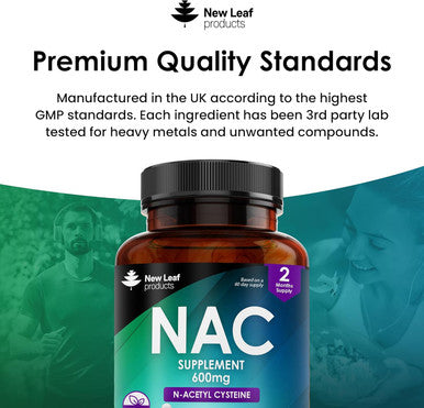 Nac N-Acetyl-Cysteine 600Mg (Per Serving) N-Acetyl Cysteine Nutritional Supplements 120 Nac Tablets - Nac Supplement High Bioavailability Amino Acid - Vegan Friendly - Made In Uk By Leaf