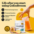 Colonbroom Psyllium Husk Powder With Stevia (Tropical Fruits) - Colon Cleanse For Bloating Relief & Gut Health - Colon Broom Fiber Powder Drink - Vegan Fiber Powder Stevia Supplement, 60 Servings