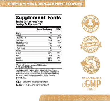 Authentic MRP Meal Replacement Powder Healthy Shake for Lean Muscle Growth w/Grass Fed Whey Protein Isolate Complex Carbohydrates MCT Healthy Fats Whole Food Supplement Oatmeal Choc Chip