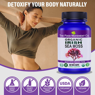 The Food Movement Irish Sea Moss Organic Prebiotic Food Sea Minerals Supports Healthy Detox Thyroid Digestion and Immune Support 60 Vegan Capsules Suitable for Vegetarian and Vegan Diets