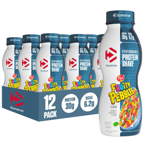 Dymatize Performance Protein Shake, Fruity Pebbles, 30g Protein, 6.1g BCAA for Muscle Recovery, No Added Sugar, Low Fat, 24 Vitamins & Minerals, Gluten-Free, Ready to Drink, On-the-Go Snack, 11.5 fl oz, 15 pack