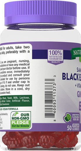 Nature's Truth Sambucus Black Elderberry Gummies 50 + 30% = 65 Count(Pack of 3) Total 195