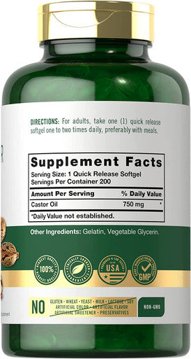 Carlyle Castor Oil 750mg | 200 Softgels | Traditional Herb | Non-GMO, Gluten Free Supplement