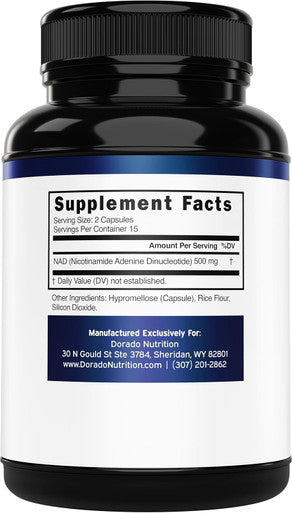 DORADO NUTRITION Nad Supplement 500Mg Of 95% Pure Nad+ Per Serving 30 Day Supply Nad Booster Similar To Nicotinamide Riboside Third Party Tested Vegan Safe Non Gmo No Fillers and Made In The Usa