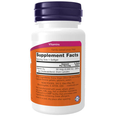 Now Foods Vitamin D - 3 2000 IU Structural Support 120 Soft Gels