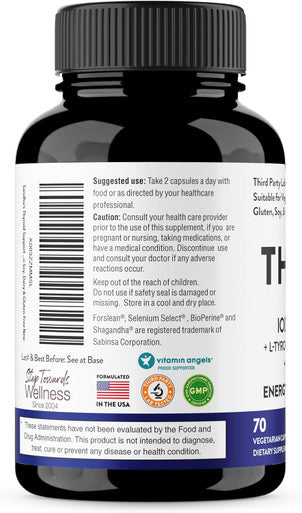Sandhu'S Thyroid Support Complex With Selenium 200Mcg Zinc 20Mg Iodine 150Mcg L Tyrosine 300Mg Ashwagandha 150Mg Pure Health Supplement For Women & Men 70 Count, 35 Days Supply