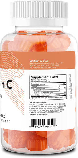 Nui Nutra Vitamin C Gummies Supplement | 90Mg | Orange Flavored | 100 Gummies | Boosts Immunity & Supports Bone, Joints, Heart, & Immune System | For Men & Women