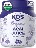 Kos Organic Acai Juice Powder - Usda Certified Organic Plant Based Superfood Antioxidants Superberry From Brazil Great For Smoothies And Bowls 0G Sugar Vegan Gluten-Free Non-Gmo - 120 Servings