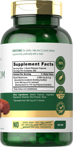 Carlyle Reishi Mushroom Supplement 2500Mg | 300 Capsules | Non-Gmo, Gluten Free Reishi Mushroom Extract