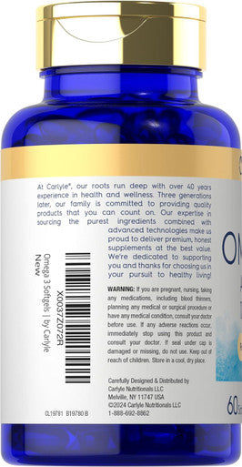 Carlyle Vegan Omega 3 Supplement | 1290 mg | 60 Softgels | Plant Based | Non-GMO & Gluten | from Algae Oil