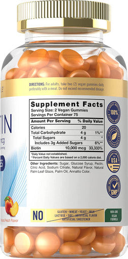 Carlyle Biotin 10000Mcg Gummies | 150 Count | Peach Flavor Supplement | Vegan, Non-Gmo, Gluten Free