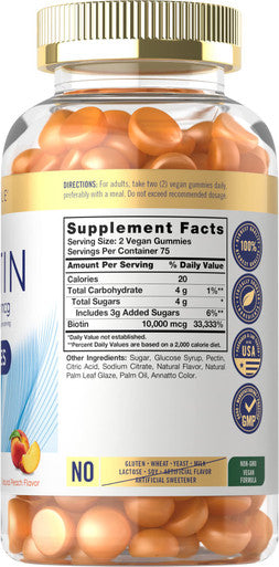 Carlyle Biotin 10000Mcg Gummies | 150 Count | Peach Flavor Supplement | Vegan, Non-Gmo, Gluten Free