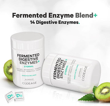 Codeage Fermented Digestive Enzymes Supplement 3-Month Supply - 14 Digestive Enzymes Probiotics Prebiotics Fermented Botanicals Plant-Based Multi Pancreatic Enzymes - 1 Capsule a Day - 90 Capsules