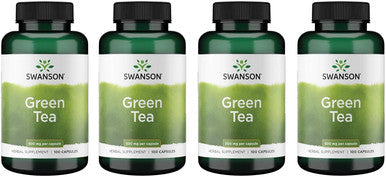 Swanson Green Tea Extract Supplement: 500 MG Green Tea Leaf Powder - Antioxidant Rich Supplements to AidWeight Management - 100 Capsules 4 Pack