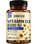 Vitacook Vitamin D3, 5000 Iu (125 Mcg), 4 Months Supply For Supporting Cardiovascular Health, Strong Bones & Muscle Function, Vegetarian, Once Daily, Non-Gmo, 120 Softgels