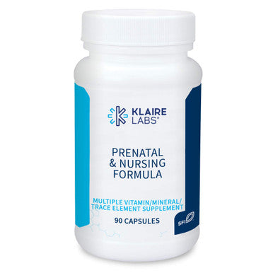 Klaire Labs Prenatal & Nursing Formula - Multivitamin & Multimineral with Chelated Iron & Active Folate for Pregnancy, Breastfeeding and Child-Bearing Years, Dairy- (90 Capsules)