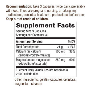 Nature's Way Calcium & Magnesium Mineral Complex, 750 mg per serving, 100 Capsules (Packaging May Vary)