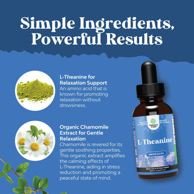 Natures Craft High Absorption L-Theanine Liquid Drops - Nootropic Focus Supplement with L Theanine 200mg Per Serving and Chamomile Extract - L Theanine Supplement for Adults and Kids Relaxation and Focus - 2oz