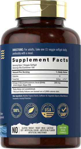 Carlyle Vegan Omega 3 Supplement | 150 Softgels | from Algae Oil | Non-GMO & Gluten | by Tahoe Nutritionals