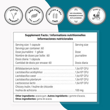 Supersmart Probio Forte 8 Billion MicroOrganisms per Capsule Probiotics for Women Men Immune System Booster with Lactobacillus Acidophilus NonGMO GlutenFree 60 DR Caps