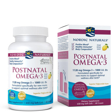 Nordic Naturals Postnatal Omega-3, Lemon Flavor, 650 mg, 60 Soft Gels