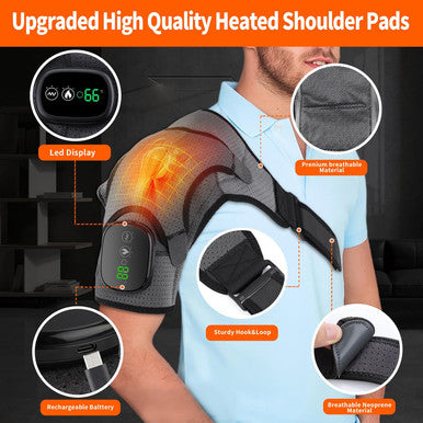 Cordless Heated Shoulder Brace Wrap, Shoulder Heating Pad With Massage, 3 Heat & Vibration, 5000Mah Battery Powered, Shoulder Massager For Men Women