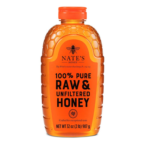 Nate's 100% Pure, Raw & Unfiltered Honey - Award-Winning Taste, Squeeze Bottle, 32 Ounce (Pack of 2)