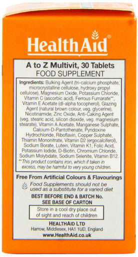 Health Aid A To Z Multivit New Improved 30 Tablets