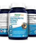 NusaPure Saw Palmetto Extract 4,000mg per Caps Vegetarian 200 Capsules (Non-GMO & ) with Bioperine.