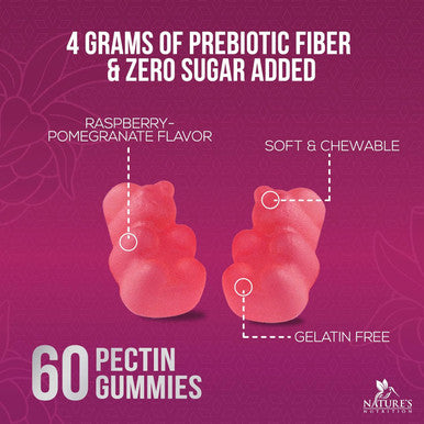 Nature'S Nutrition Fiber Supplement Gummies for Digestive Health & Regularity Support Sugar- 4g Fiber Gummy for Adults Daily Probiotic Supplements Natural Prebiotic Fiber Gummy Plant Based - 60 Gummies