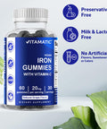 Vitamatic Iron Gummies Supplement For Women & Men - 20Mg Serving - 60 Vegan Gummies - Great Tasting Iron Gummy Vitamins With Vitamin C (60 Count (Pack Of 2))