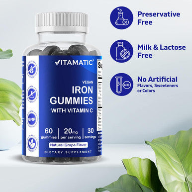 Vitamatic Iron Gummies Supplement For Women & Men - 20Mg Serving - 60 Vegan Gummies - Great Tasting Iron Gummy Vitamins With Vitamin C (60 Count (Pack Of 2))