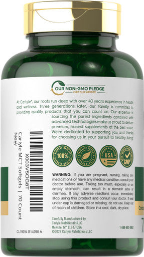 Carlyle Mct Oil Capsules 3600 Mg | 70 Softgels | Keto Coconut Oil Pills | Non-Gmo & Gluten Free Supplement