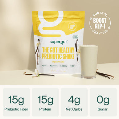 Supergut Prebiotic Shakes | Meal Replacement | Boost GLP-1 | High Protein and Fiber | No Added Sugar | Keto Food Meal Snack (Vegan Vanilla 14 servings)