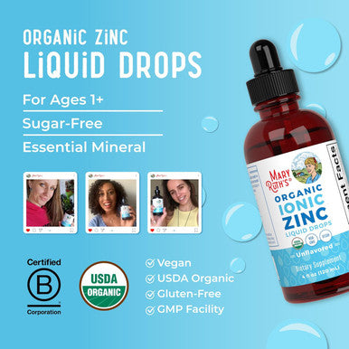 Maryruth Organics Zinc Supplements for Immune Support Ionic Zinc for Kids & Adults Liquid Zinc Supplement 40 Day Supply Zinc Sulfate Skin Care Supplement Vegan Gluten Glycerin Based 4 oz
