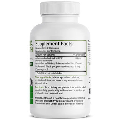 Bronson Ashwagandha Extra Strength Stress & Mood Support With Bioperine - Non Gmo Formula, 120 Vegetarian Capsules
